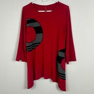 IC By Connie‎ K Red Lagenlook Art Deco Asymmetric Tunic Top Womens Size Medium M